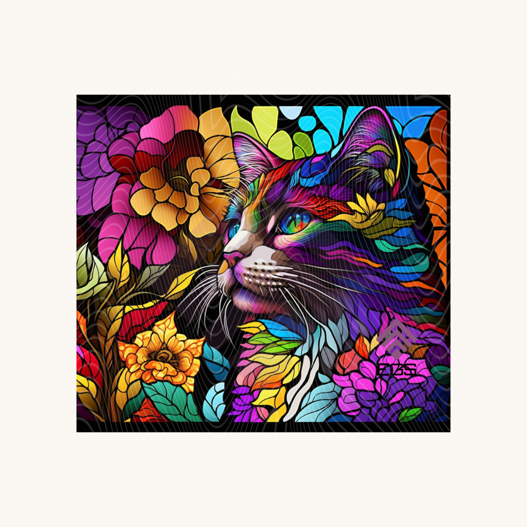 Stained Glass Floral Kitten Magnet