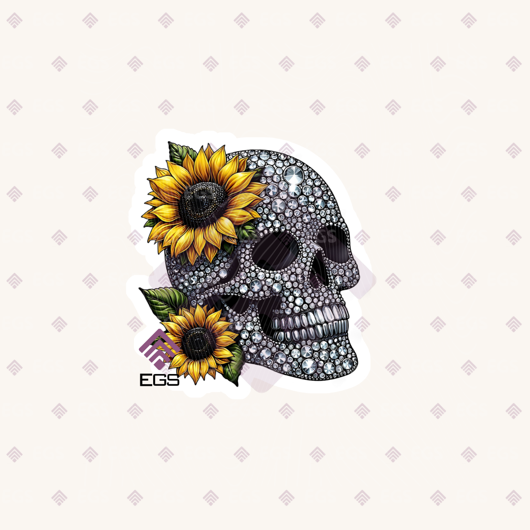 Bling Skull & Sunflowers Sticker