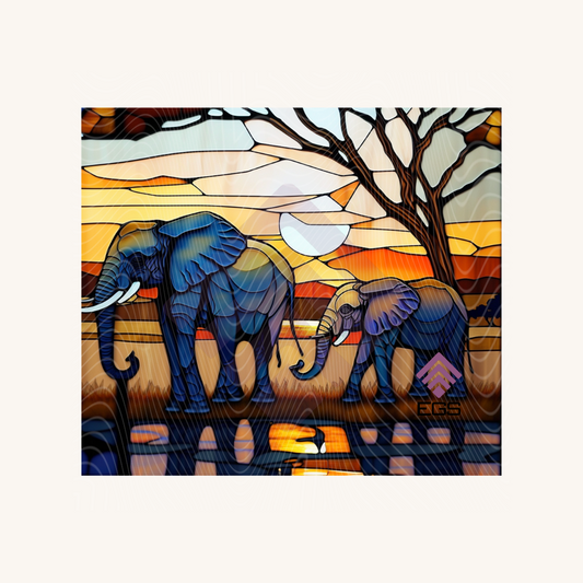 Stained Glass 'Mama & Baby' Elephant Magnet